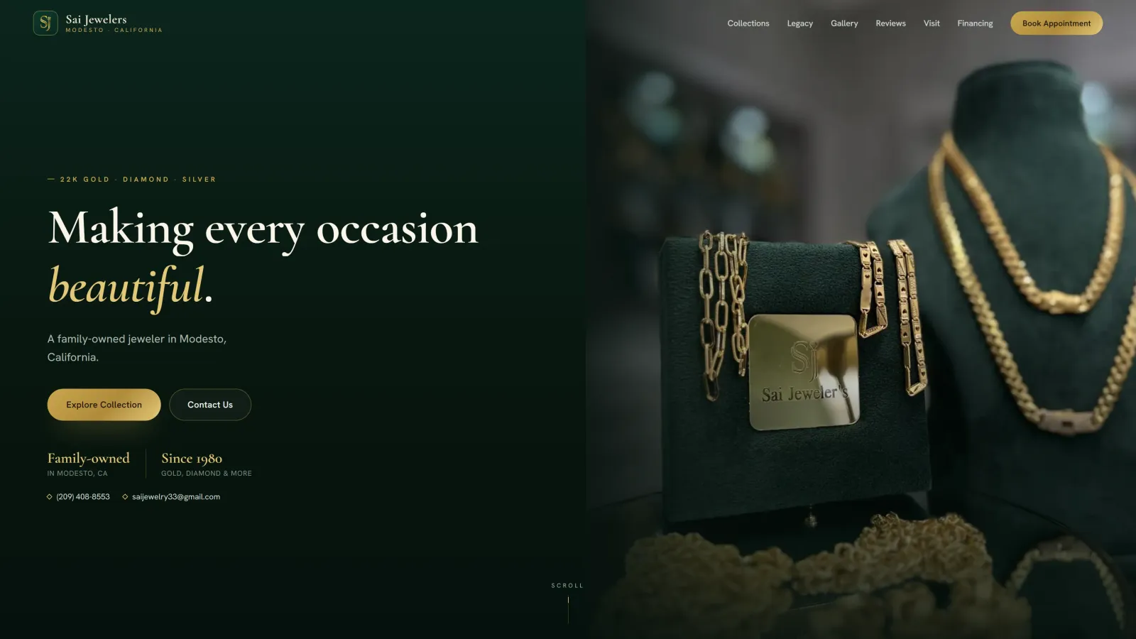Screenshot of the Sai Jewelers website